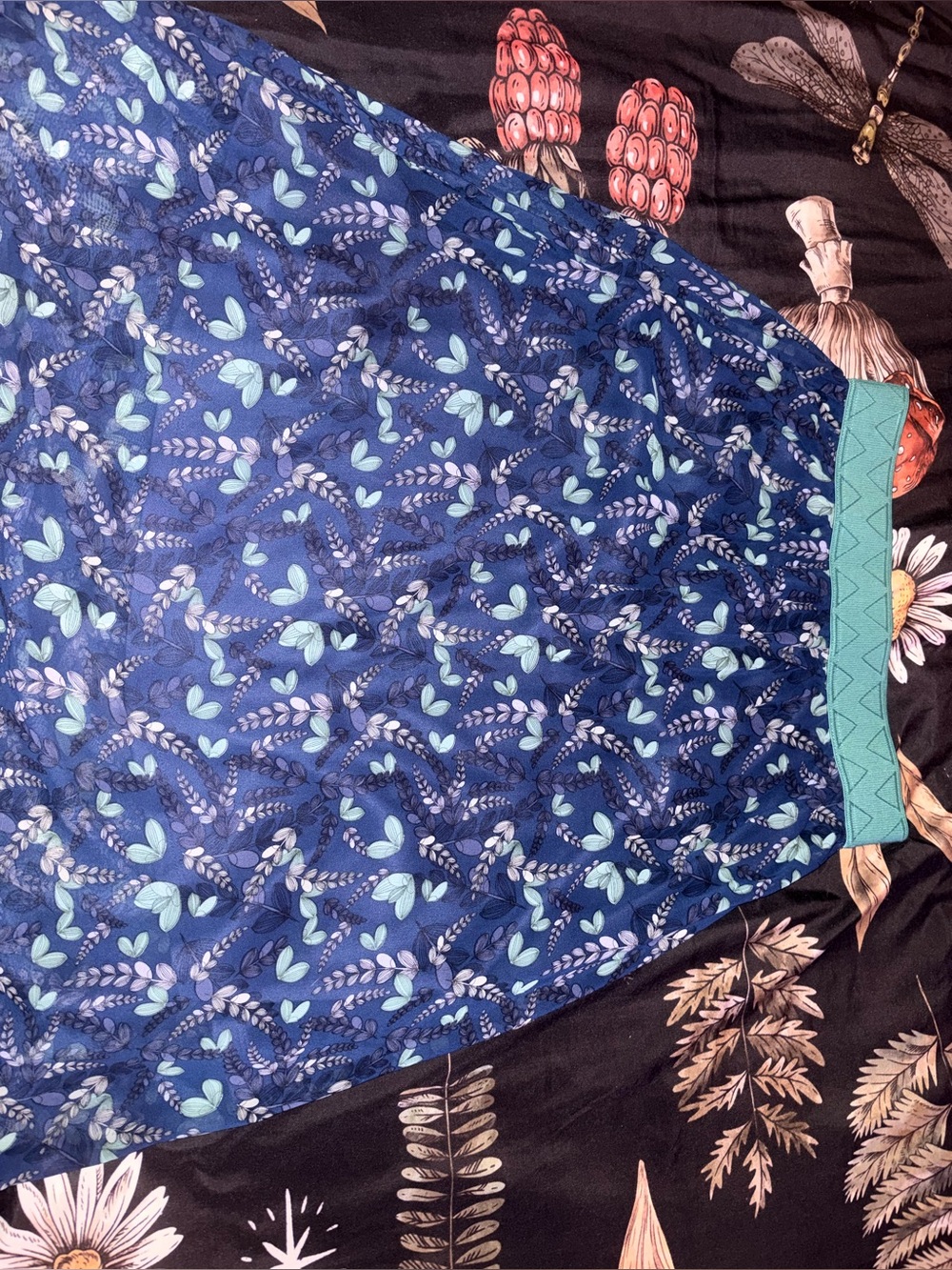 LuLaRoe Navy Blue Floral Maxi Skirt with Teal Waistband